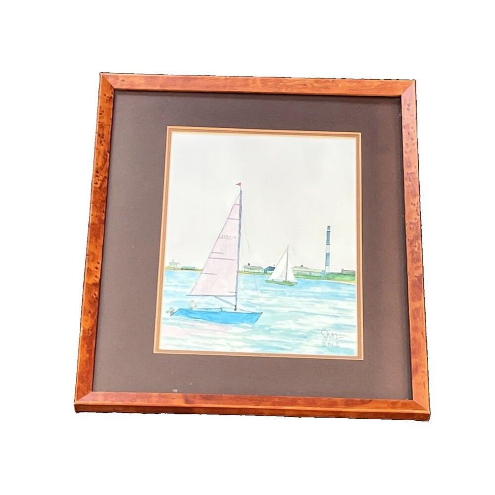 Original Sailing WaterColor Painting Ships Sailboats Coastal Artist Signed